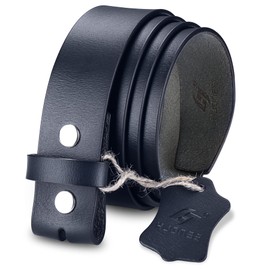 HJones Correa de repuesto para hombre, sin hebilla, cinturón de piel para hombre con cinturón plateado a presión sin hebilla, 1 1/2 pulgadas de ancho, Azul, 46