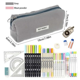 ZYEKIU Pack of 2 Pencil Cases, Cord Fabric Pencil Case, Washable Pencil Case with Practical Zip, Portable Pencil Case for Teenagers, Men and Women, Grey/pink, Pencil case