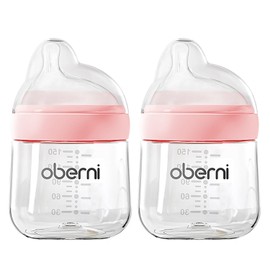 Oberni Baby Bottles with Off-Centered NaturalWave Teat Size 1 Newborn Babies from 0+ Months, 150 ml, Pink, Pack of 2