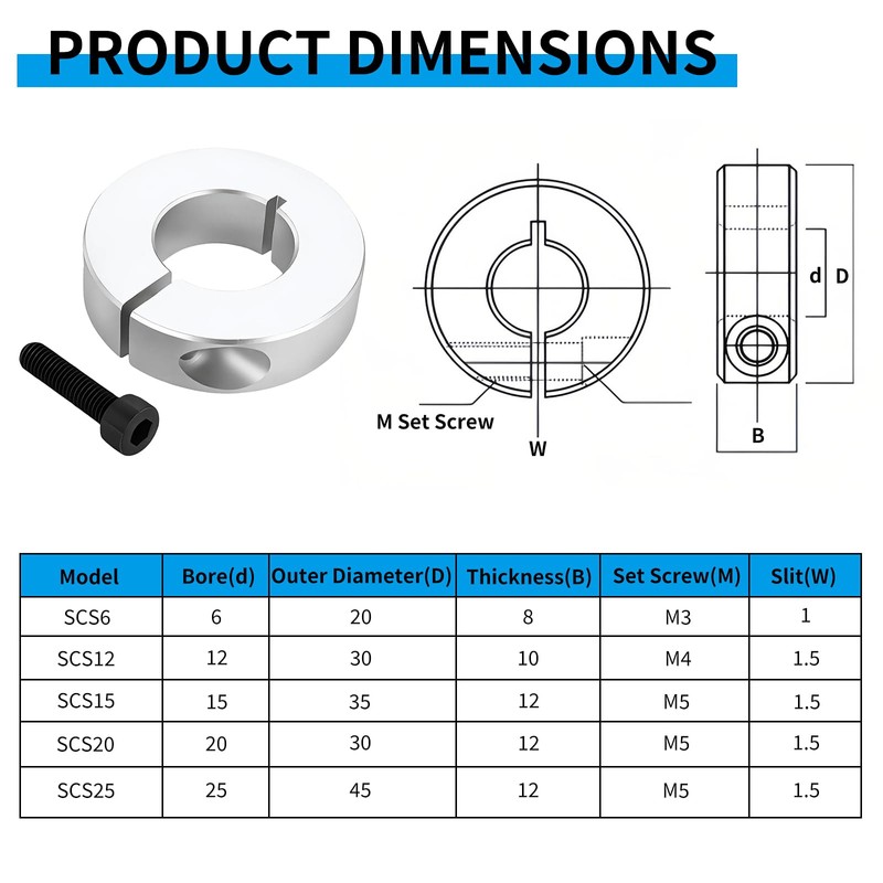 Split Shaft Collar, 4Pcs 12mm Aluminum One Piece Shaft Locking