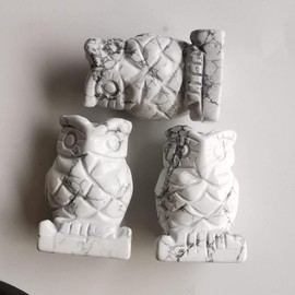 Loveliome 2.0" Natural White Howlite Turquoise Owl Bird Sculpture Statue Crafts Healing Reiki Pocket Stone Figurines Decor