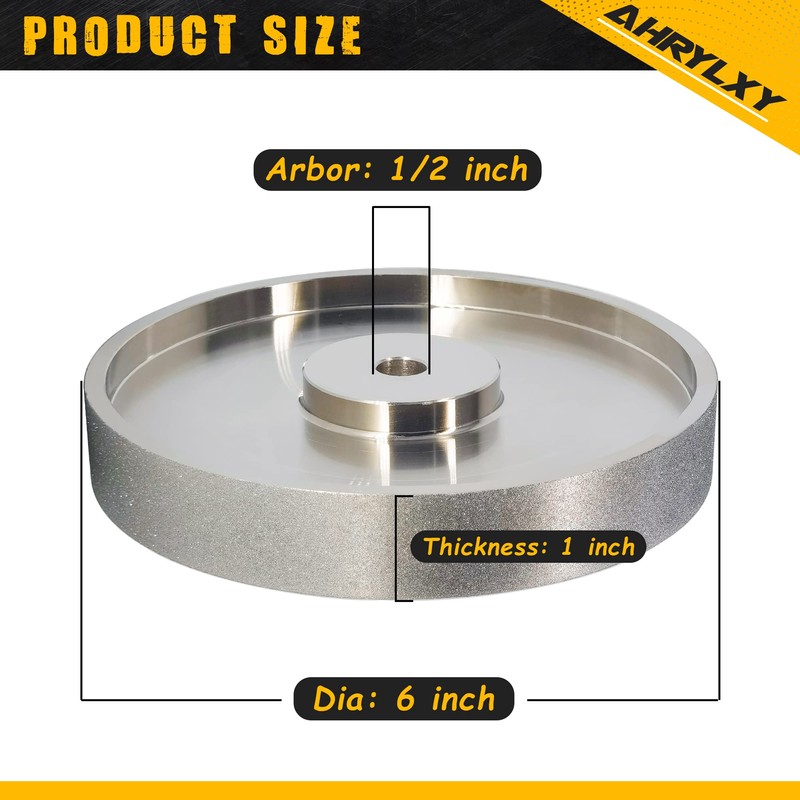 AHRYLXY 6" CBN Grinding Wheel, 1" Wide x 1/2" Arbor,