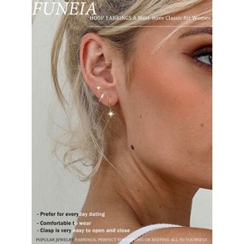 FUNEIA Earrings 925 Silver Set for Women 14K Gold-Plated Small Hoop Earrings Silver Gold with Zirconia Pendant Stackable Waterproof Stud Earrings Set for Multiple Ear Holes Jewellery Gift, Copper
