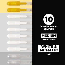 SAKURA SAKURA Gelly Roll Retractable Gel Pens Colored - Opaque Color Set - Medium Point Ink Pen for Journaling, Art, or Drawing - Colored Gel Pens with White, Gold & Silver Ink - 10 Pack