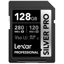Lexar 128GB Professional SILVER PRO SD Card, UHS-II, C10, U3, V60, Full HD, 4K, Up To 280MB/s Read SDXC Memory Card, for Professional Photographer, Videographer, Enthusiast (LSDSIPR128G-BNNNU)