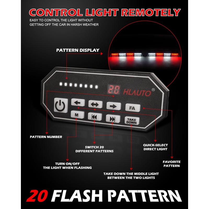 HLauto 604N Emergency Dash Strobe Lights: 2x16.8 inch Red White