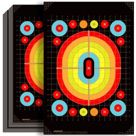 Sight-in Shooting Targets Paper - 17x25 inch Color 50/Pack 140gsm, Low-Glare, No-Fold, Boxed, 1x1 inch Grid & Multi-Zone Bullseye for Rifle, Pistol, Airsoft Scope Sighting - Indoor/Outdoor Range