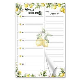 Three Oaks Lemons 6''x9'' Weekly Meal Planner Magnetic Notepad for Fridge with 50 Tear-Off 80g Sheets Shopping Grocery List,Hanging Food Menu Planning Organizer (Lemons Planner)