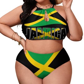 Tailbox Jamaican Lion Flag Two Piece Jamaica Swimsuits Plus Size for Women Swimwear Slimming Bathing Suits Beachwear 2XL