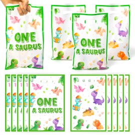 Dinosaur 1st Birthday Party Favor Bags - 50Pcs One A Saurus Green Goody Candy Treat Gift Bags, Cute Dinosaur Theme Plastic One Birthday Party Favor Supplies Decorations for Kids Boys Girls Baby Shower