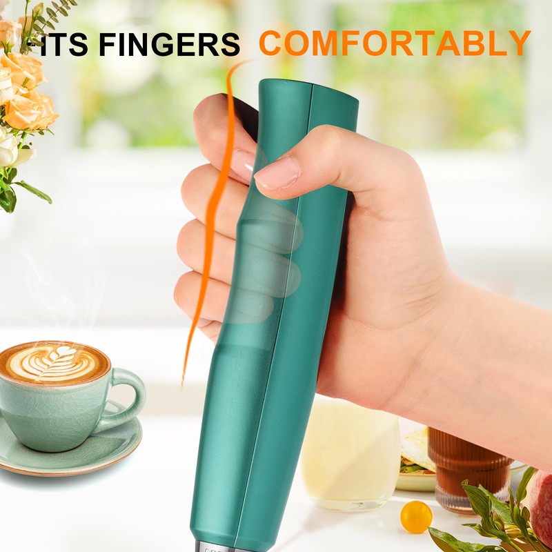 YUSWKO Green Handheld Milk Frother Wand for Coffee, Rechargeable Electric