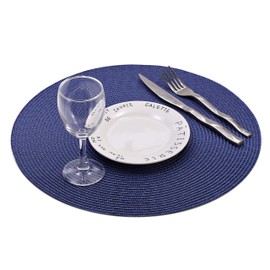 Helena Table Mats Place Mats Round Set of 6 (Blue) Place Mats Washable Place Mats for Dining Room, Round Kitchen, Wedding, Party, Table Mat