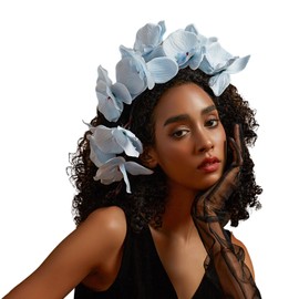 Romantic Flower Headband for Women,Non Slip Headpiece Lace Headband for Wedding Decoration Party Birthday Dance Headwear(Light Blue)