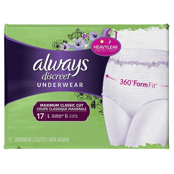 Always Discreet Underwear Maximum Absorbency Size Large - 17 ct cs of 3