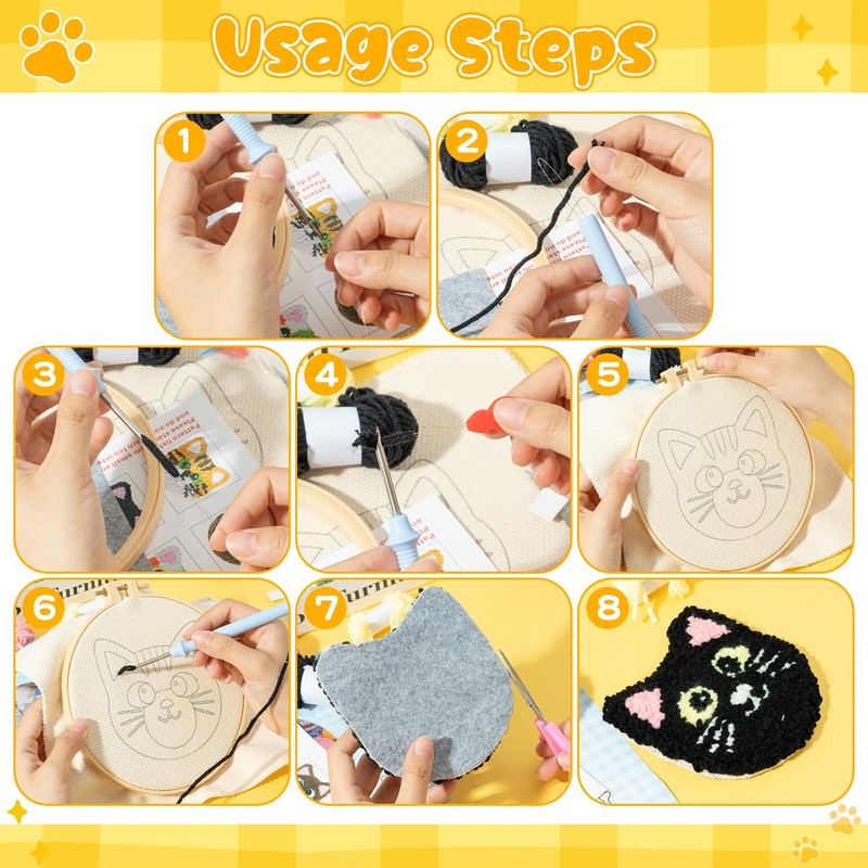 WATINC Punch Needle Coaster Kit Punch Needle Coaster Kit Cat