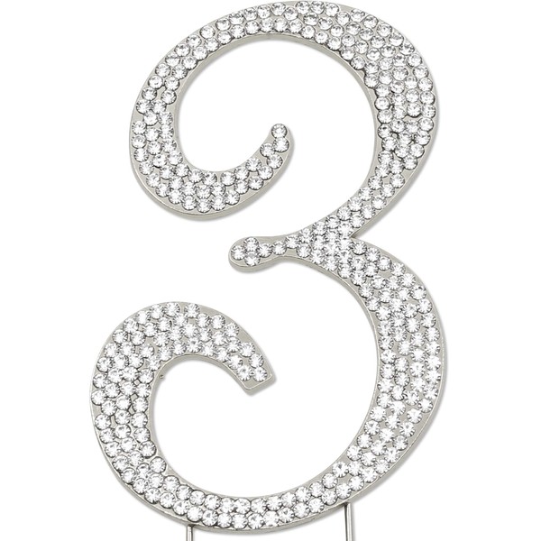 Brillantes diamantes de imitación para decoración de pasteles, cumpleaños, bodas, aniversarios, número de plata