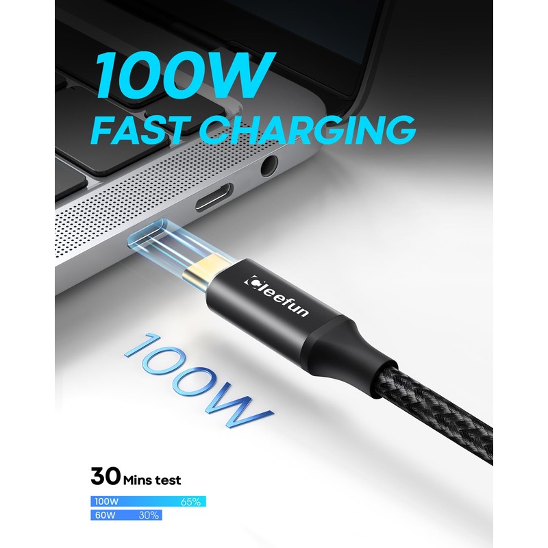 CLEEFUN USB-C Extension Cable 1ft 2-Pack, USB-C Male to Female,