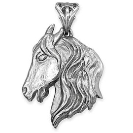 Solid Sterling Silver HORSE HEAD Pendant (Heavy Quality, Handmade UK) Optional Necklace