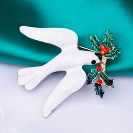 Lauren-Spencer Christmas Brooch Pin for Women Crystal Rhinestone Brooches and Pins Colorful Enamel Cute Deer Cat Bird Snowflake Bells Brooch Pins Fashion Christmas Jewelry Holiday Gifts (Dove Bird Style B)