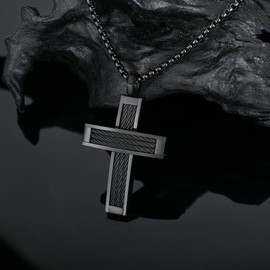 FYNSBLE Cross Necklace for Men Stainless Steel Lager Cross Pendant Necklace Rope Cross Necklace Black Christian Jesus Necklace Cross Pendant Jewelry Gift for Men