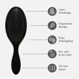 Swiss+ Original Detangler Hair Brush – Ultra-Soft IntelliFlex Bristles – Effortlessly Glides Through Tangles – For Wet, Dry & Damaged Hair – All Hair Types – Women & Men - 3 Colours (Classic Black)