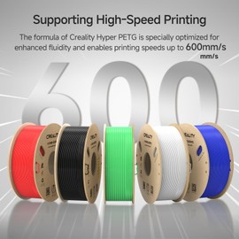CREALITY Hyper PETG Filament 1.75mm 3D Printer Filament, High Speed Rapid PETG, 1kg (2.2lb) Neatly Wound Cardboard Spool, Dimensional Accuracy ±0.03mm, Fit for Most 3D Printers, Transparent