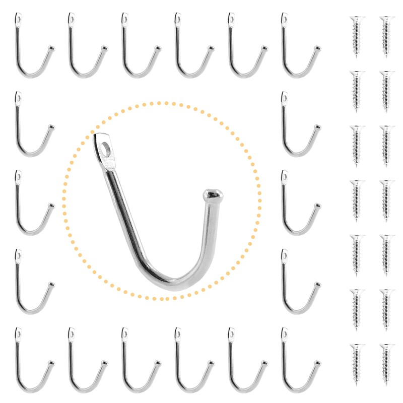 Auvotuis 24Pcs Single Iron Hooks, Decorative J Shaped Wall Mounted