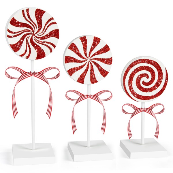 3 Pieces Christmas Table Decorations Wood Candy Set, Red Christmas