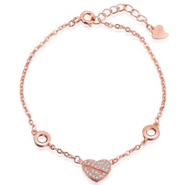 Infinite U Women's 925 Sterling Silver Cubic Zirconia Heart Adjustable Charm Bracelet, Rose Gold Plated