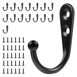 SMLBJUTE Black Wall Mounted Coat Hooks, 15 Hooks with 30 Screws