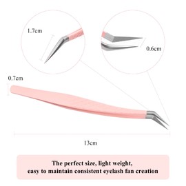 Independent Tweezers, Eyelash Extension, Pink Stainless Steel Curved Tip, Professional Eyelash Tweezers, Striped Fadvan (Feather Shape)