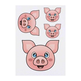 4 x 'Happy Pig Face' Temporary Tattoos - Water Resistant, Skin-Safe, Non-Toxic Transfers, Mixed Sizes (TO00063170)