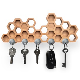 Decorative Key Holder For Wall - Honeycomb Magnetic Key Hooks For Wall, Heavy Duty Key Organizer Wall Mount, Multi Key Hanger For Wall, Keys Holder, Wood Key Rack For Wall, Modern Key For Wall