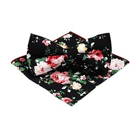 Floral Bow Tie Pocket Square Set Novelty for Men Patterned Accessory Evening Dress Suit Linen Cotton Necktie