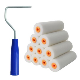 Paint Roller Small Set, 4 Inch Paint Roller Sponge Foam Roller with High Density Paint Roller Set Paint Roller for Painting Projects of Flat Surfaces (10 Rollers + 1 Frame)