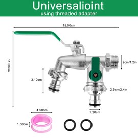 Double Garden Tap, Outdoor Garden Tap 3/4inch BSP, Zinc Alloy Rust and Antifreeze Double Output Faucets for Garden Washing Machine Rain Barrel(Green)