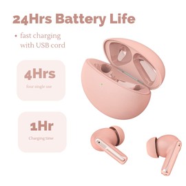 TWS Wireless Earbuds XY-70, 24Hr Playtime, ANC ENC Dual Noise Cancelling for Bluetooth Headphones (Pink)