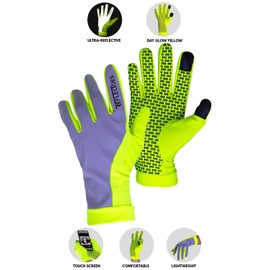 ReflecToes Reflective Running Gloves - Touchscreen - Lightweight Hi Vis Winter Running Gear for Cold Weather Jogging at Night (L)