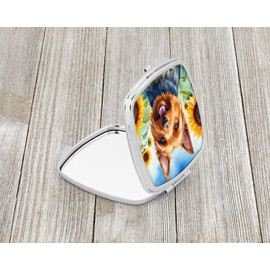 Caroline's Treasures Australian Terrier in Sunflowers Compact Mirror Decorative Travel Makeup Mirror for Women Girls Gifts Pocket Makeup Mirror Folding Handheld
