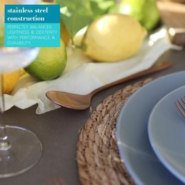 Argon Tableware Stainless Steel Dessert Spoons - 20cm - Copper - 4X Dining Table Spoon High Polished Soup Spoon 4-Piece Dinner Spoons Cutlery Set