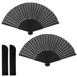 MAEXUS Black Folding Fan, Pack of 2 Compartments, Black Hand Fan, Foldable Fan, Small Hand Fan for Photography, Hand Fan for Ceremonies, Decorative Fans