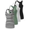 Star Vibe Racerback Workout Compression Tank Tops for Women Scoop-Neck Basic Tanks Yoga Undershirt Sleeveless Exercise Activewear Tops 4 Pack Black/White/Army Green/Black Stripe M