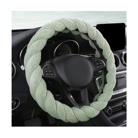 KVAEY Fluffy Car Steering Wheel Cover, 15 Inches Anti-Slip Round Fuzzy Winter Steering Wheel Protector, Soft Warm Plush Steering Wheel Cover for Women Girls, Car Accessories (Green)