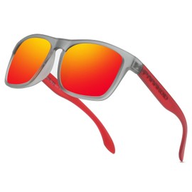 DUBERY Polarized Sunglasses for Men Women UV400 Protection Square Driving Sun Glasses Trendy Shades P8818,Gray&Red/Red