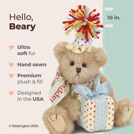 Bearington Happy Birthday Plush Suffed Animal Teddy Bear, 10"