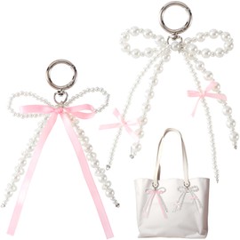SmallCat 2PCS Pearl Bow Keychain Charm, Pink White Pearl Bowknot Purse Charm for Women, Cute Bow Decorations Aesthetic Y2k Bag Keychain Accessories for Crafts, Handbags, Phones