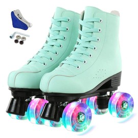 XUDREZ Roller Skates Womens, Shiny High Top PU Leather Classic Double-Row Roller Skates for Women and Men Adjustable Double Row 4 Wheels Indoor Outdoor Roller Skates for Beginner a Shoes Bag