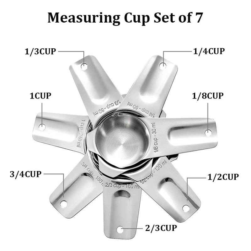 Measuring Cups Stainless Steel 7 Piece Stackable Set for Dry