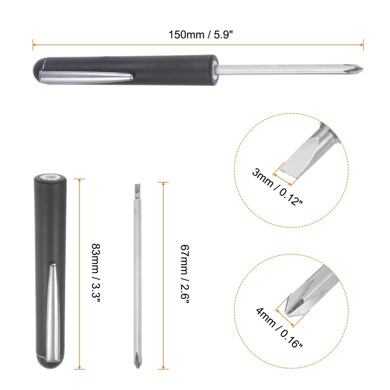 sourcing map 2pcs Non-Magnetic Pocket Screwdriver 4mm Phillips 3mm Slotted