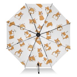 Coikll Large Windproof Umbrella Auto Open Folding Umbrella, 8 Ribs Rain Proof Reverse Umbrella for Travel Golf-(Cute Dog Corgi)